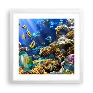 Plagát v bielom ráme - Veľká prevádzka na prázdninovom chodníku - 40x40 cm