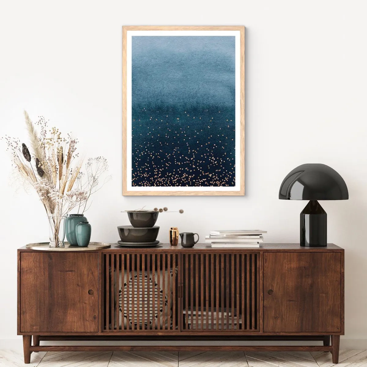Plagát v ráme zo svetlého duba - Kompozícia – modrej fázy - 50x70 cm