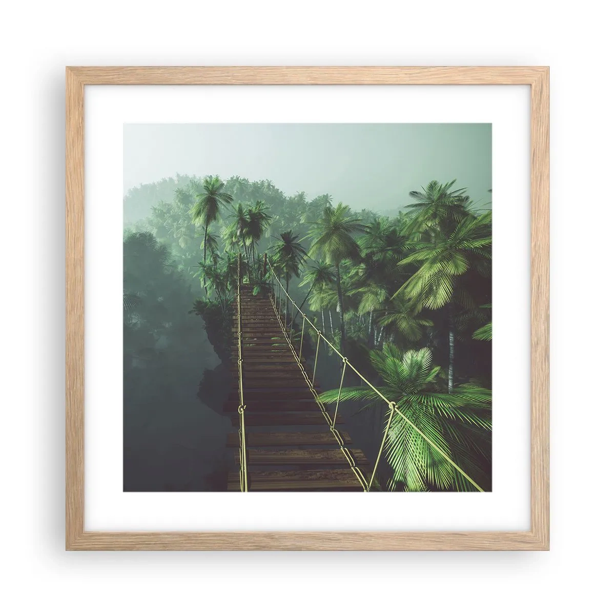 Plagát v ráme zo svetlého duba - Pri vodopáde zelene - 40x40 cm