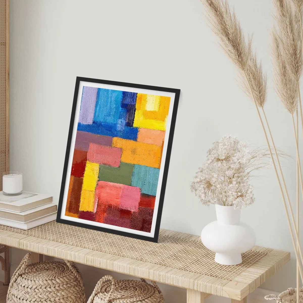 Plagát v čiernom ráme - Abstraktné farebné obdĺžniky v harmonickej kompozícii - 50x70cm - Každý iný, všetky farebné - Moderná nástenná dekorácia do obývacej izby a spálne ARTTOR