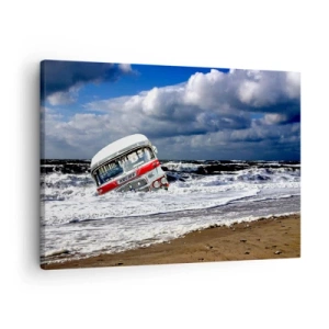 Obraz na plátne - Potopený autobus na pláži uprostred vĺn a rozbúreného mora - 70x50cm - A čomu sa čuduješ? - Moderná nástenná dekorácia do obývacej izby a spálne ARTTOR