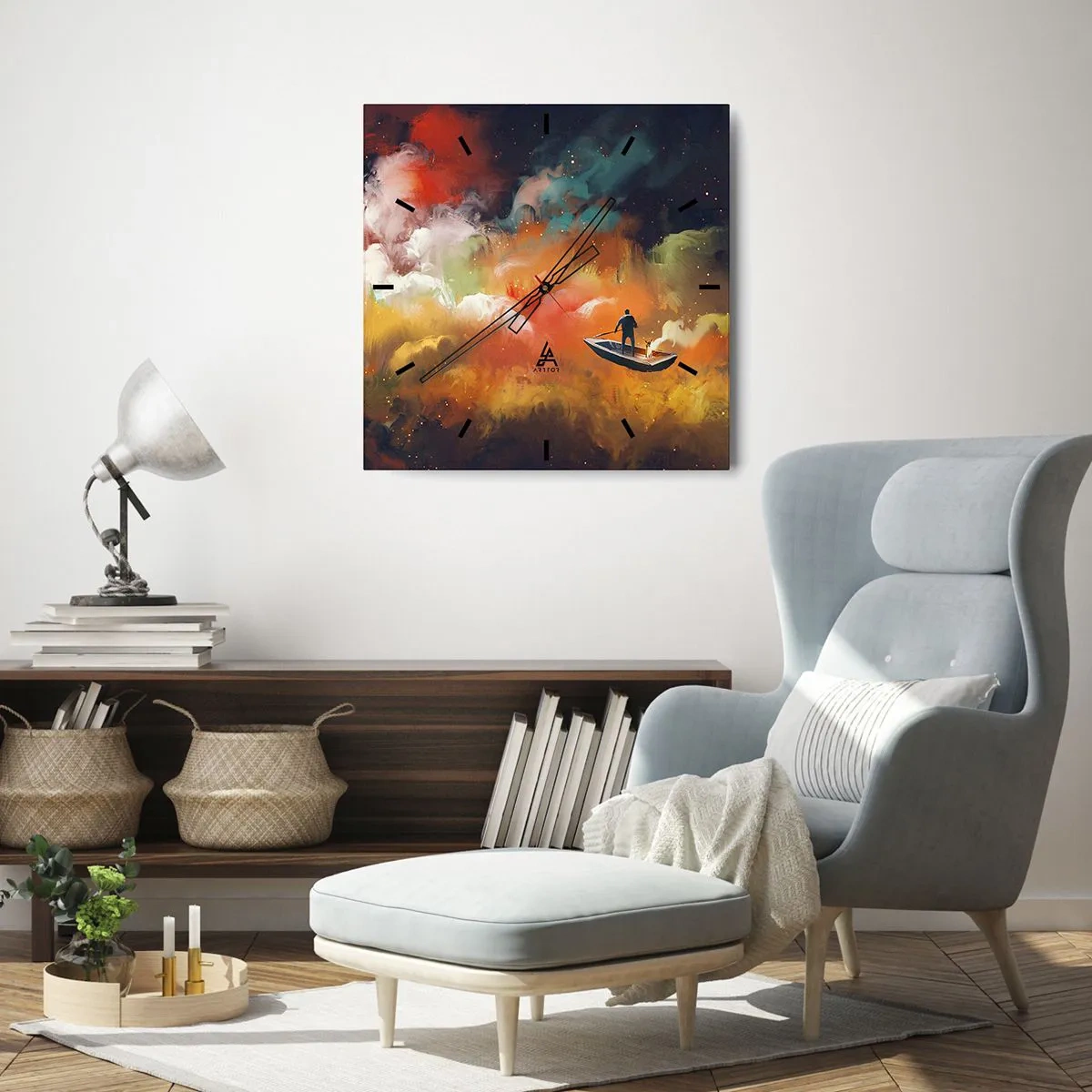 Nástenné hodiny - Loďou cez galaxiu - 30x30 cm