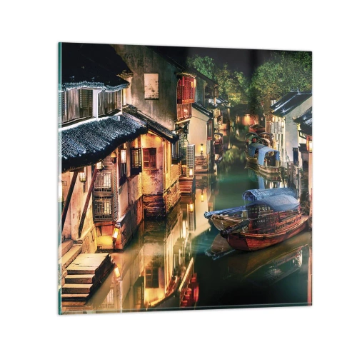 Obraz na skle - Večer na čínskej ulici - 50x50 cm
