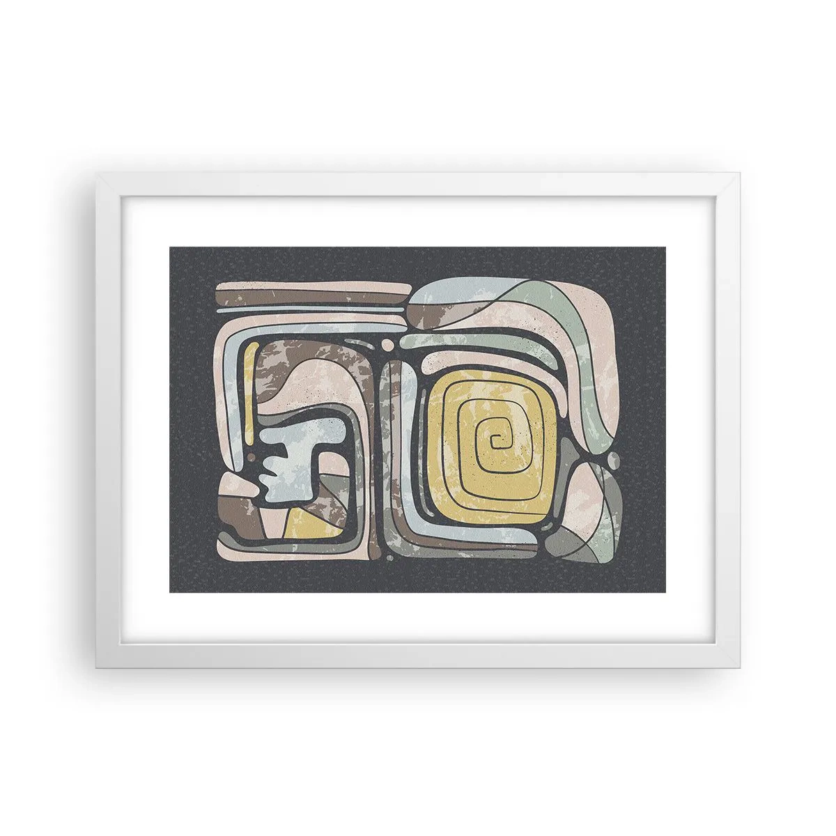 Plagát v bielom ráme - Abstrakcia v predkolumbovskom duchu - 40x30 cm
