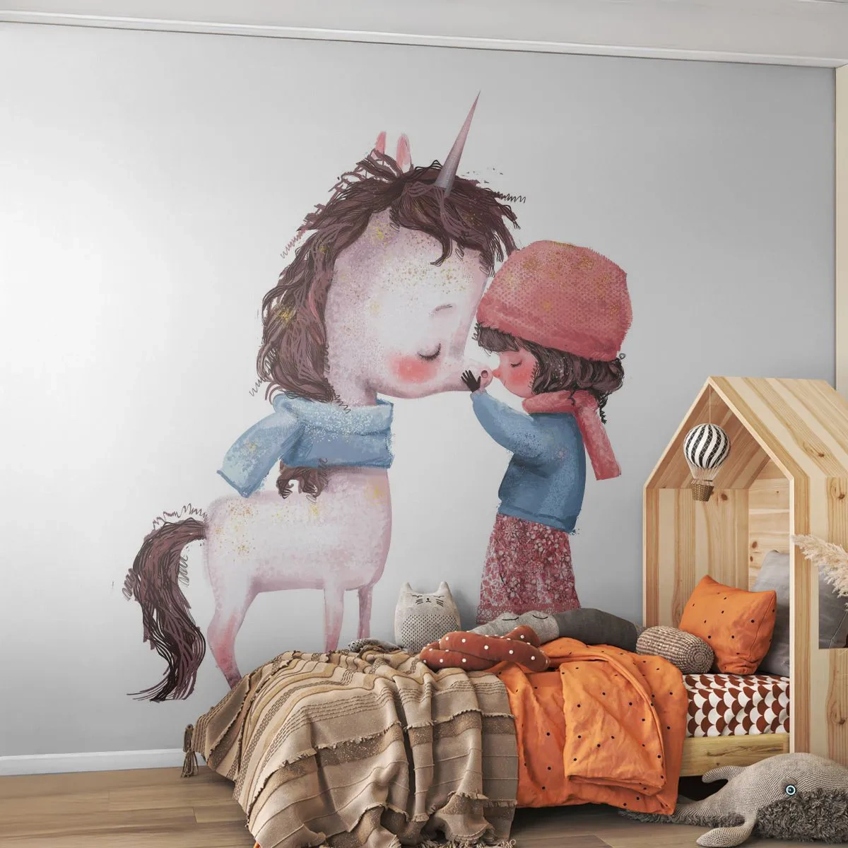 Samolepiaca Fototapeta Deluxe Sticker - Zimný príbeh - Pre deti, Jednorožec, Dievča - 250x175 cm