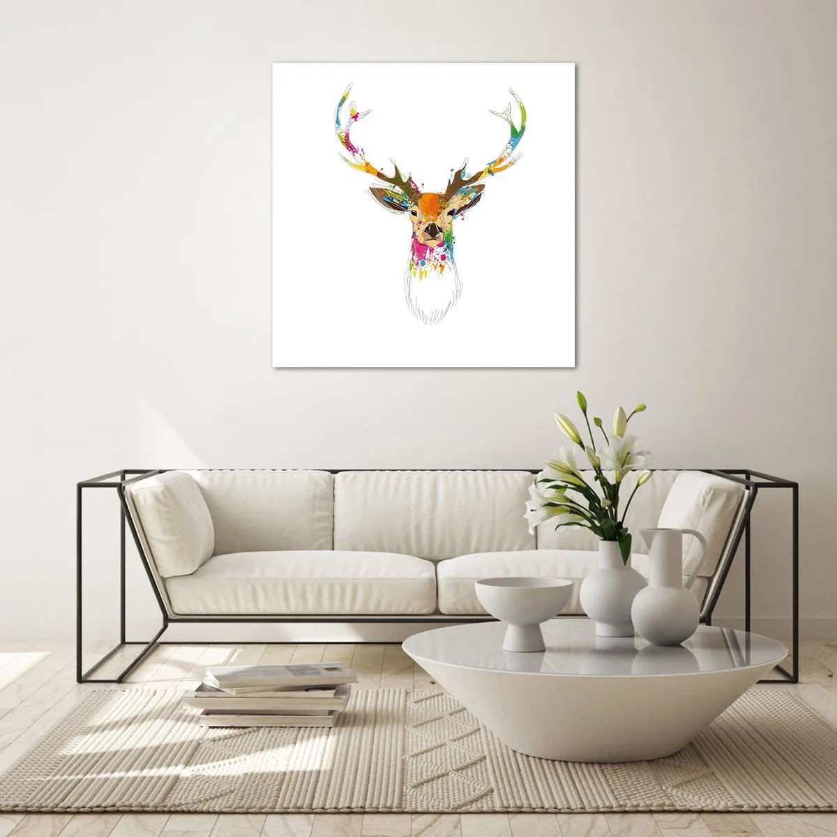 Obraz na skle - Jemné jelenča vykúpané vo farbe - 70x70 cm