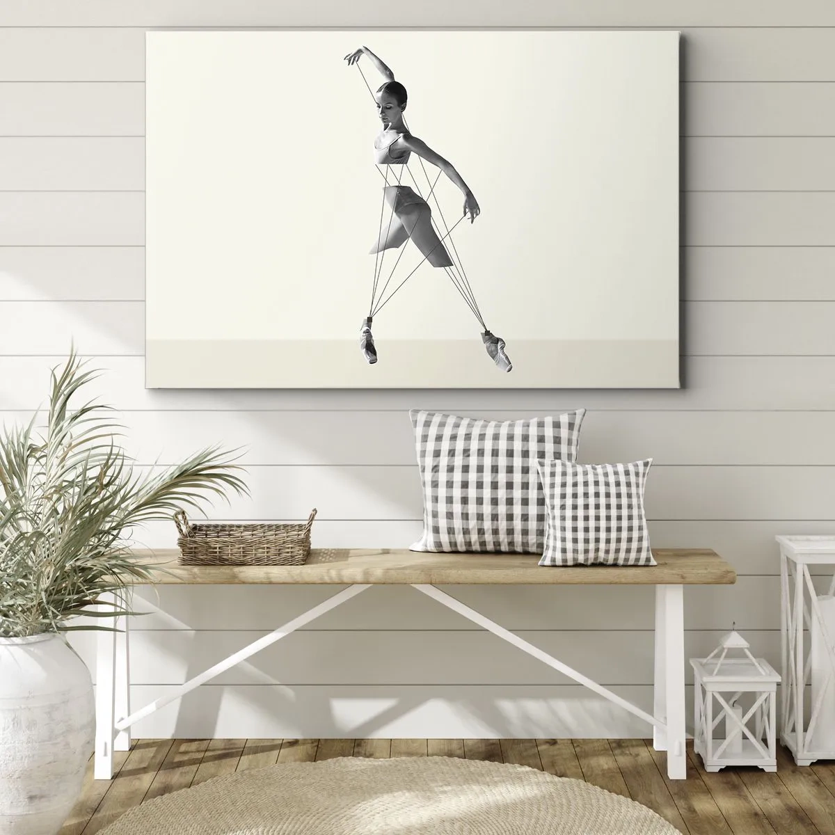 Obraz na plátne - Baletka v geometrickej interpretácii s čiarami - 70x50cm - V divadle sveta - Moderná nástenná dekorácia do obývacej izby a spálne ARTTOR