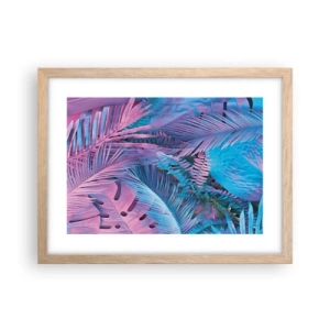 Plagát v ráme zo svetlého duba - Tropy v ružovej a modrej - 40x30 cm
