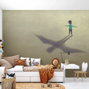 Fototapeta Standard Eco - Silueta dieťaťa s tieňom v tvare vtáka na zemi - 100x70cm - Hrdina budúcnosti - Moderná nástenná dekorácia do obývacej izby a spálne ARTTOR