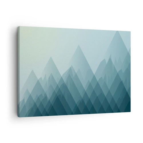 Obraz na plátne - Minimalistická horská grafika v odtieňoch modrej - 70x50cm - Veľká, väčšia, najväčšia - Moderná nástenná dekorácia do obývacej izby a spálne ARTTOR