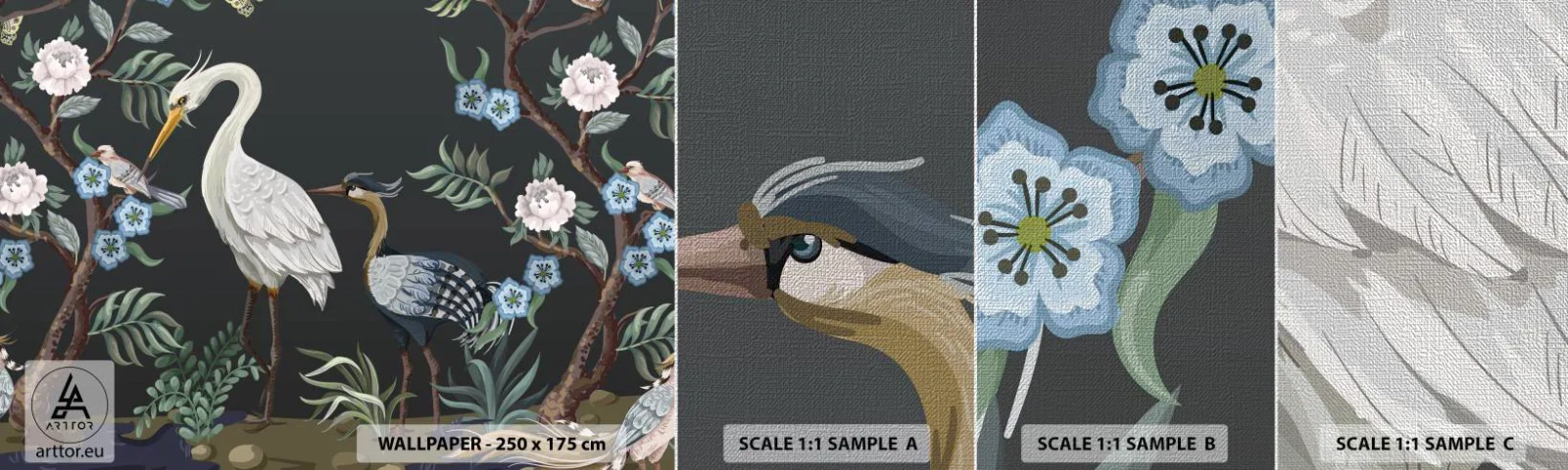 Vzorka fototapety Premium Canvas - Vtáčí sprievod - Zvieratá, Kvety, Vták - 100x30 cm