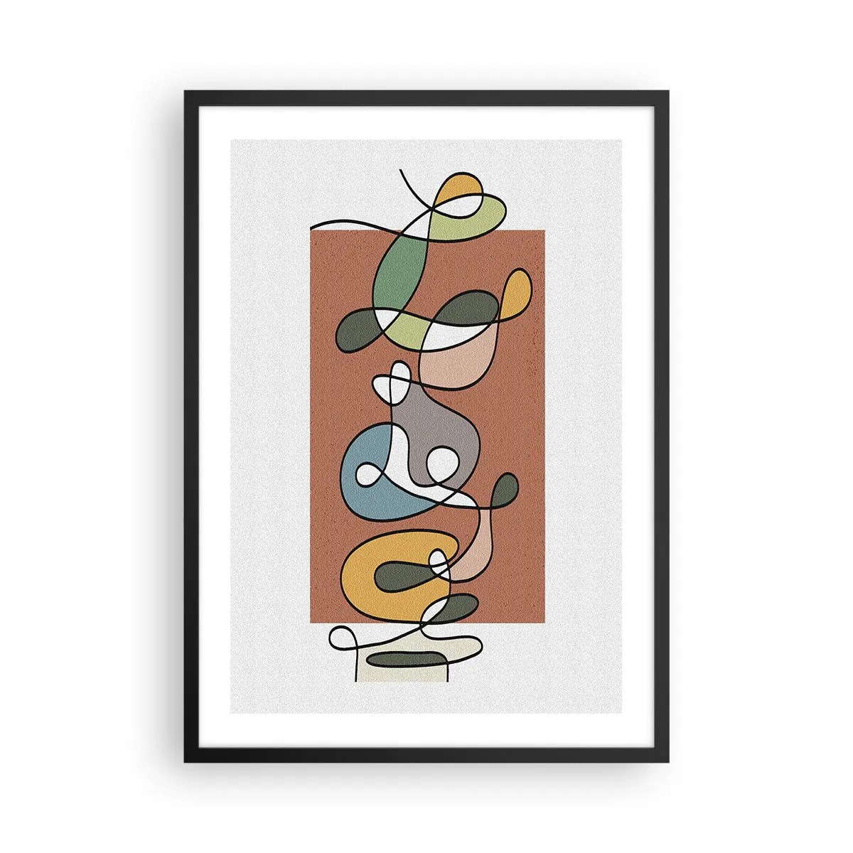 Plagát v čiernom ráme - Abstraktná geometrická kompozícia s organickými čiarami - 50x70cm - Abstrakcia: farebné vyvádzanie - Moderná nástenná dekorácia do obývacej izby a spálne ARTTOR