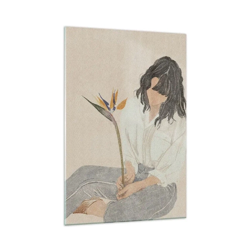 Obraz na skle - Portrét s exotickým kvetom - 70x100 cm