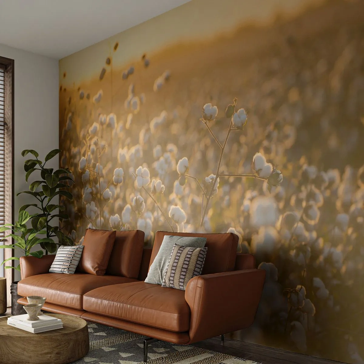 Samolepiaca Fototapeta Deluxe Sticker - Chlpaté pole - Bavlnené pole, Ázie, Príroda - 300x210 cm