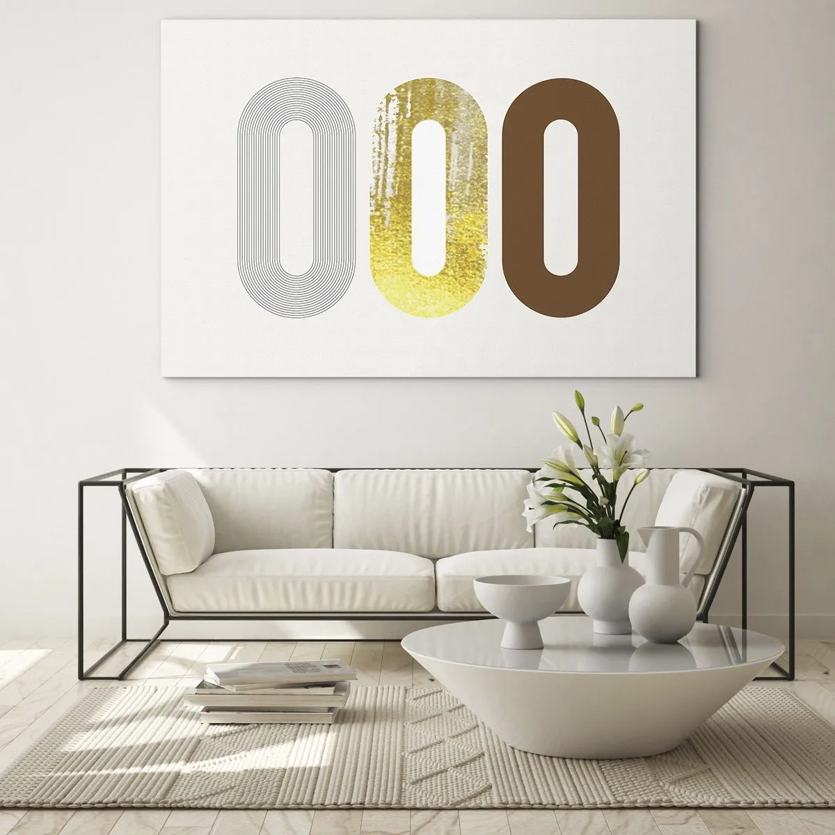 Obraz na skle - Moderná geometrická grafika v zlatej a bronzovej farbe - 70x50cm - Ooo! - Moderná nástenná dekorácia do obývacej izby a spálne ARTTOR