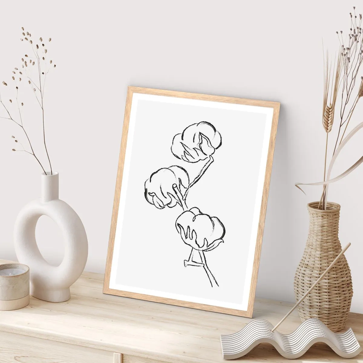 Plagát v ráme zo svetlého duba - Bavlnené páperie - 70x100 cm