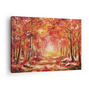 Obraz na plátne - Jesenný les v odtieňoch medi a zlata - 70x50cm - Medený les - Moderná nástenná dekorácia do obývacej izby a spálne ARTTOR