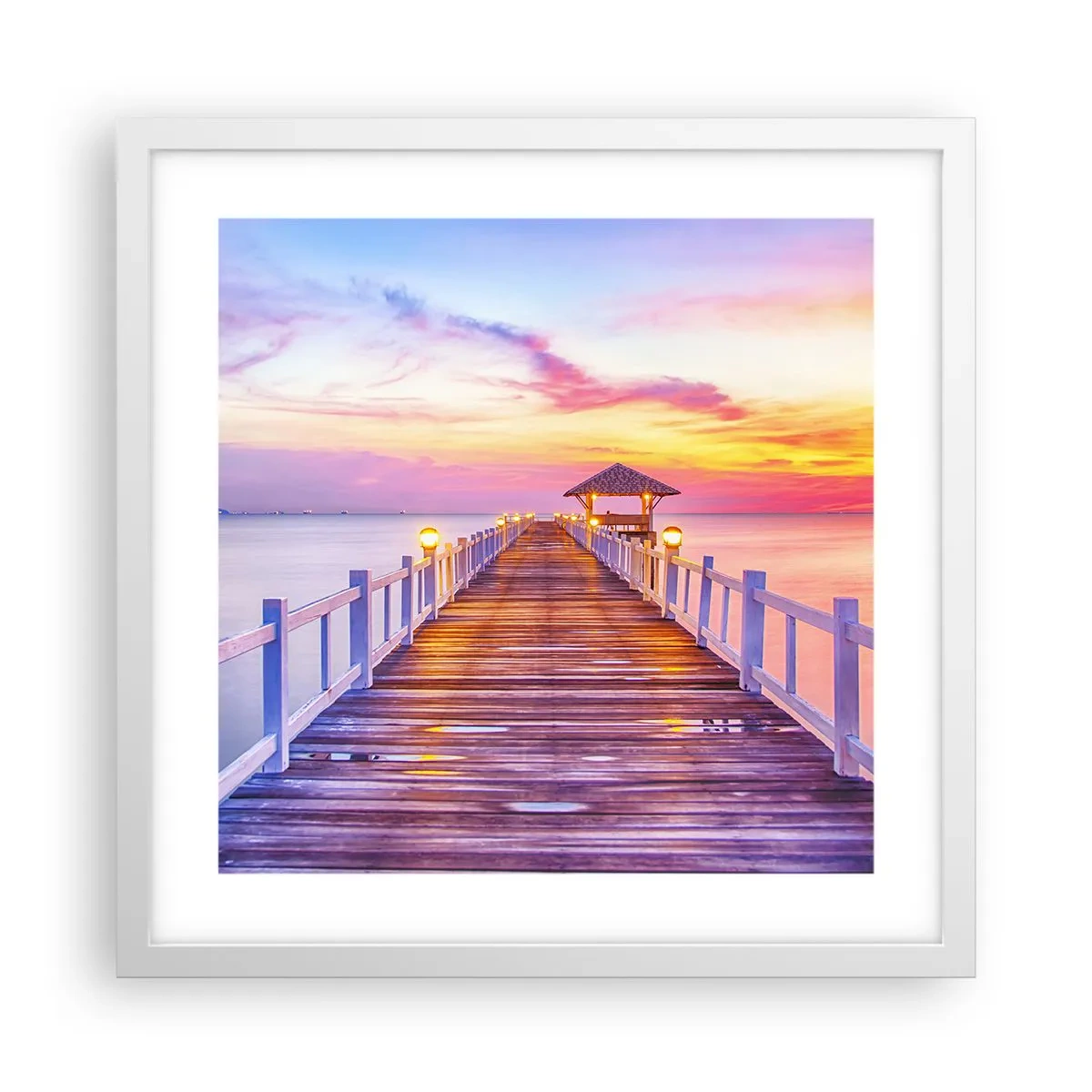 Plagát v bielom ráme - Ľaliovo-zlaté ticho večera - 40x40 cm