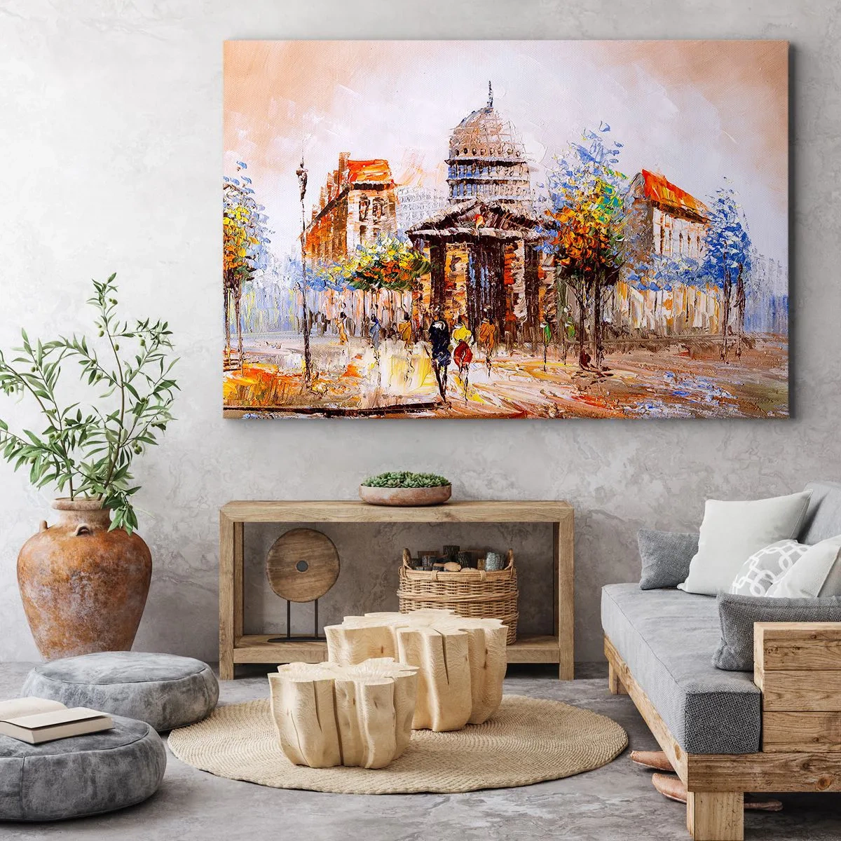 Obraz na plátne - Impresionistická mestská scenéria s historickou budovou - 70x50cm - Parížska prechádzka - Moderná nástenná dekorácia do obývacej izby a spálne ARTTOR