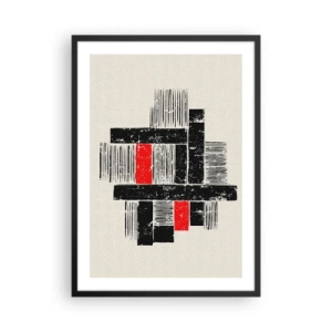Plagát v čiernom ráme - Geometrická abstrakcia v čiernej, červenej a béžovej farbe - 50x70cm - Červené a čierne - Moderná nástenná dekorácia do obývacej izby a spálne ARTTOR