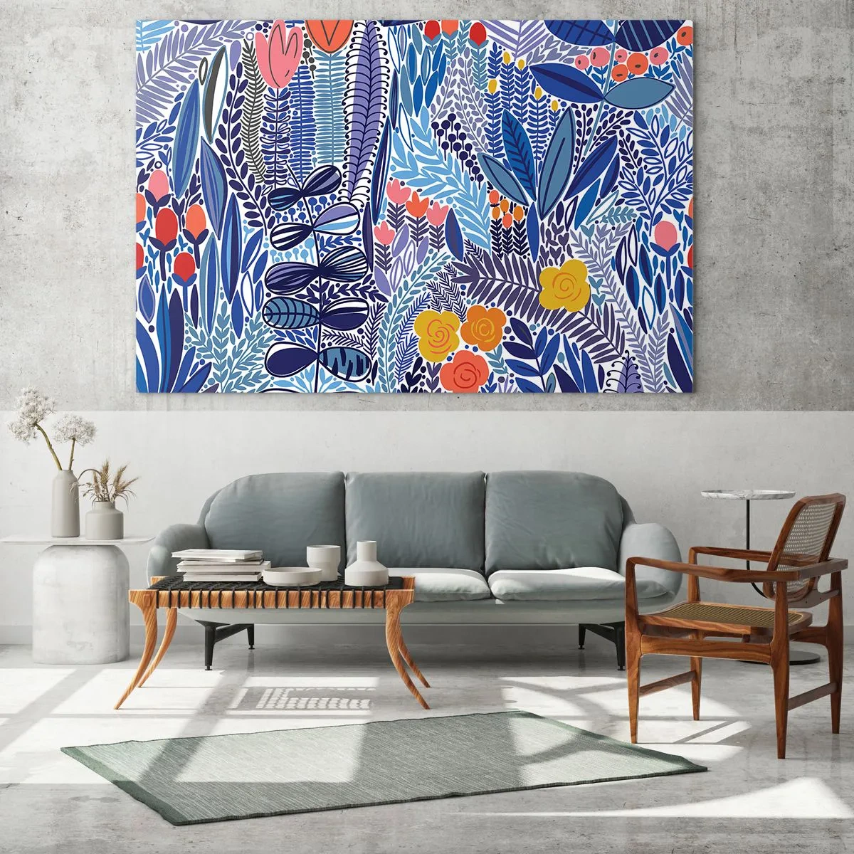Obraz na skle - Farebná rastlinná kompozícia v tropickom štýle - 70x50cm - Havajská záhrada - Moderná nástenná dekorácia do obývacej izby a spálne ARTTOR