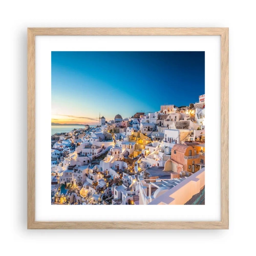Plagát v ráme zo svetlého duba - Esencia Grécka - 40x40 cm