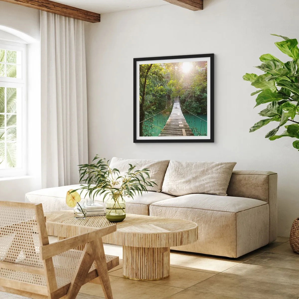 Plagát v čiernom ráme - Nad azúrovou vodou do azúrového lesa - 60x60 cm