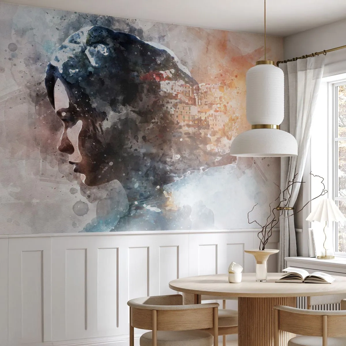 Fototapeta Standard Eco - Príbeh o dievčati s mestom v pozadí - Abstrakcia, Žena, Architektúra - 250x175 cm