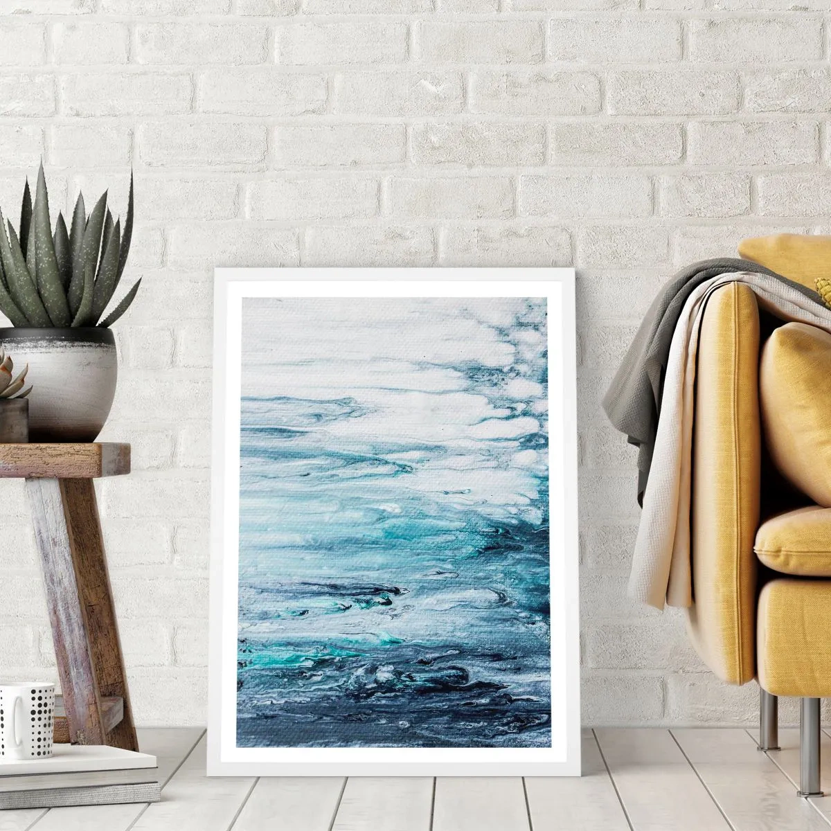 Plagát v bielom ráme - Modré cencúle - 40x50 cm