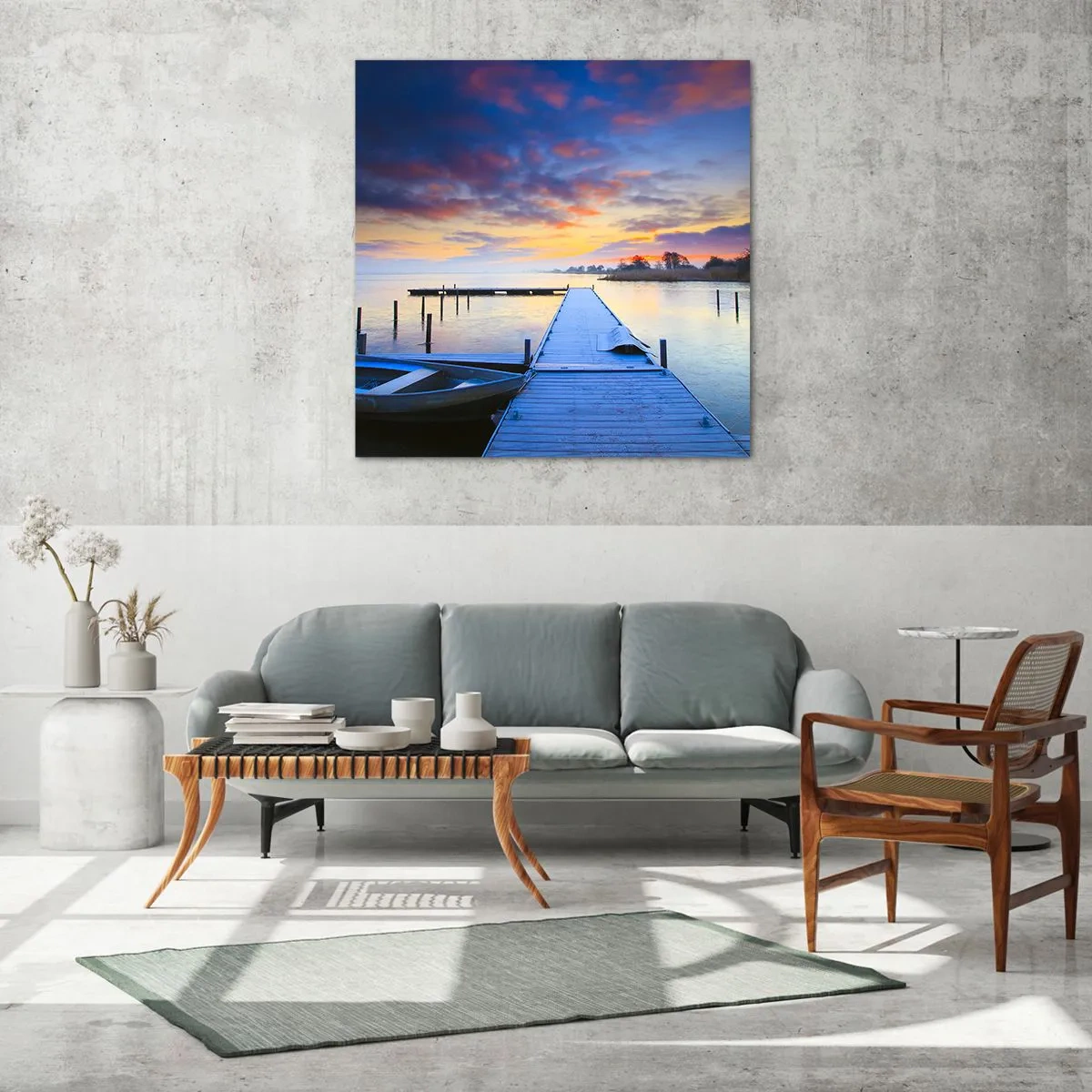 Obraz na skle - Fialovo-zlatý pokoj - 70x70 cm