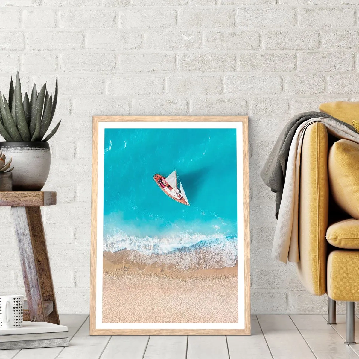 Plagát v ráme zo svetlého duba - Na hranici modrej a zlatej - 50x70 cm