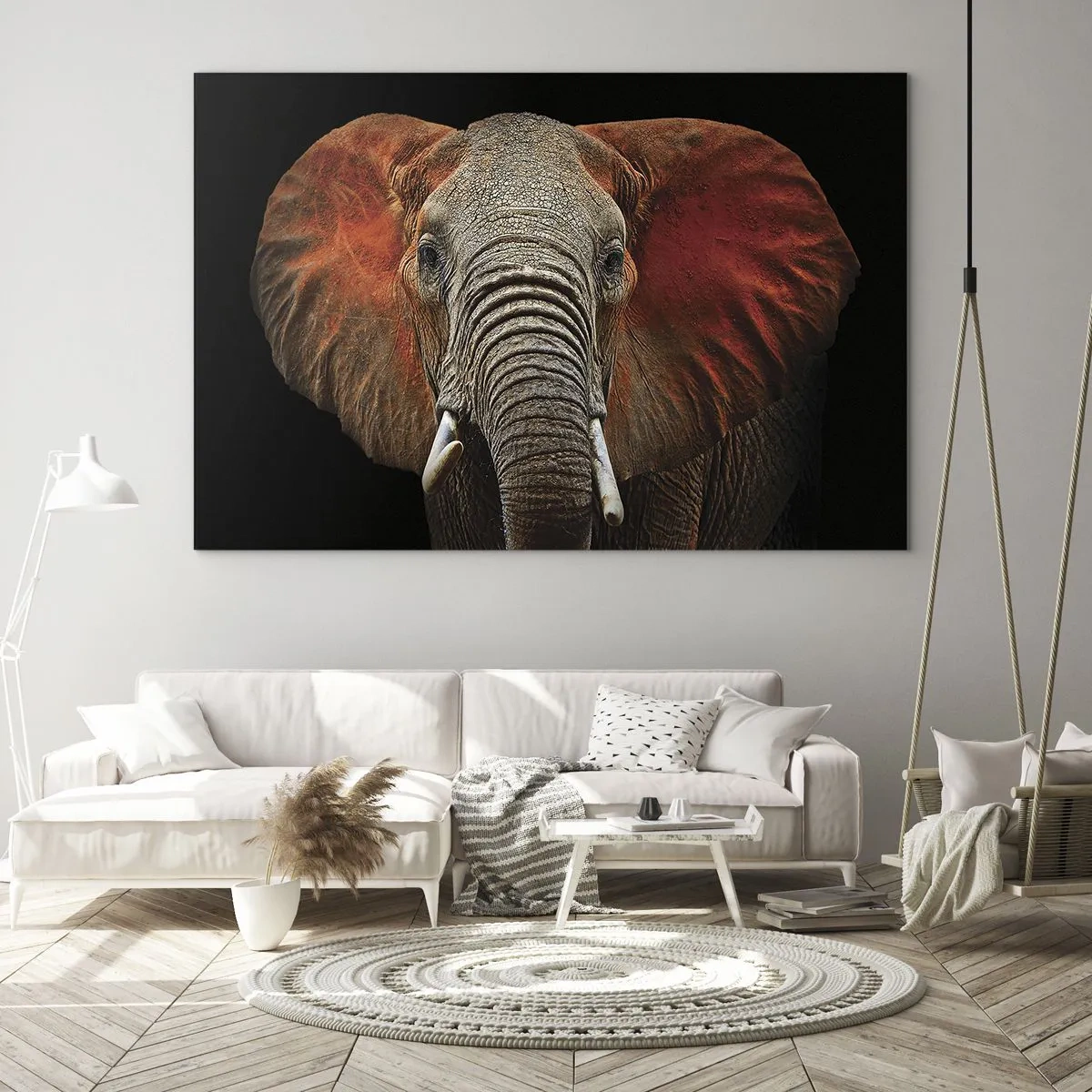 Obraz na skle - Portrét majestátneho slona na čiernom pozadí - 70x50cm - Som divoký, a ty? - Moderná nástenná dekorácia do obývacej izby a spálne ARTTOR