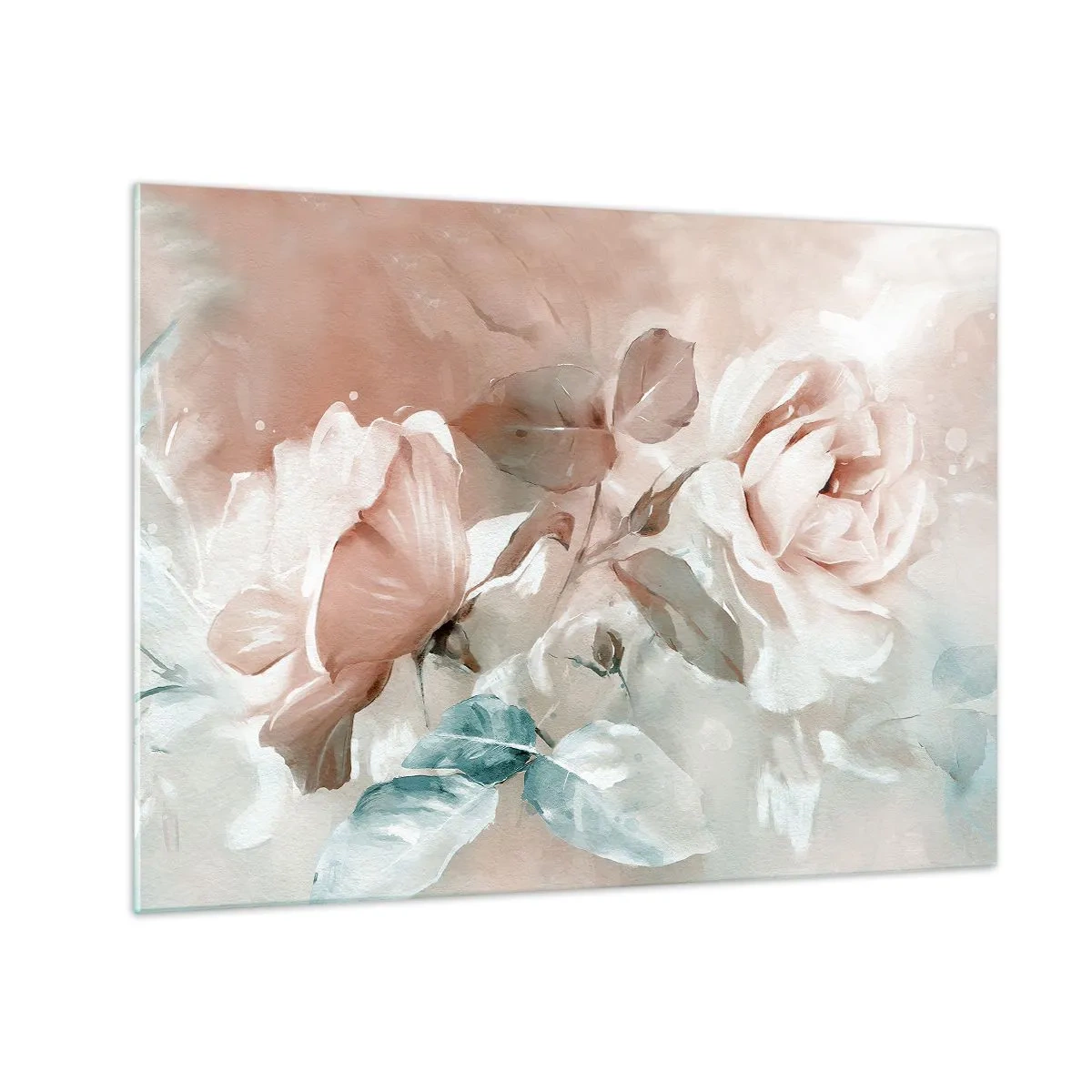 Obraz na skle - Jemné pastelové akvarelové ruže na svetlom pozadí - 70x50cm - Duch romantizmu - Moderná nástenná dekorácia do obývacej izby a spálne ARTTOR