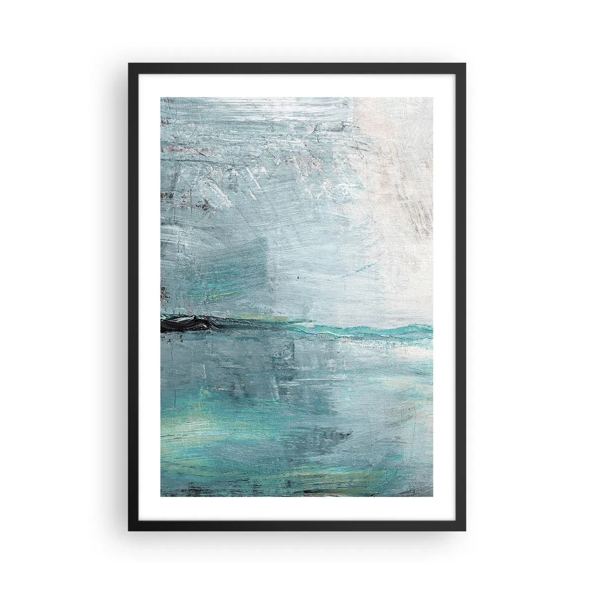 Plagát v čiernom ráme - Abstraktná krajina v odtieňoch modrej a sivej - 50x70cm - Horizontálne v modrej - Moderná nástenná dekorácia do obývacej izby a spálne ARTTOR