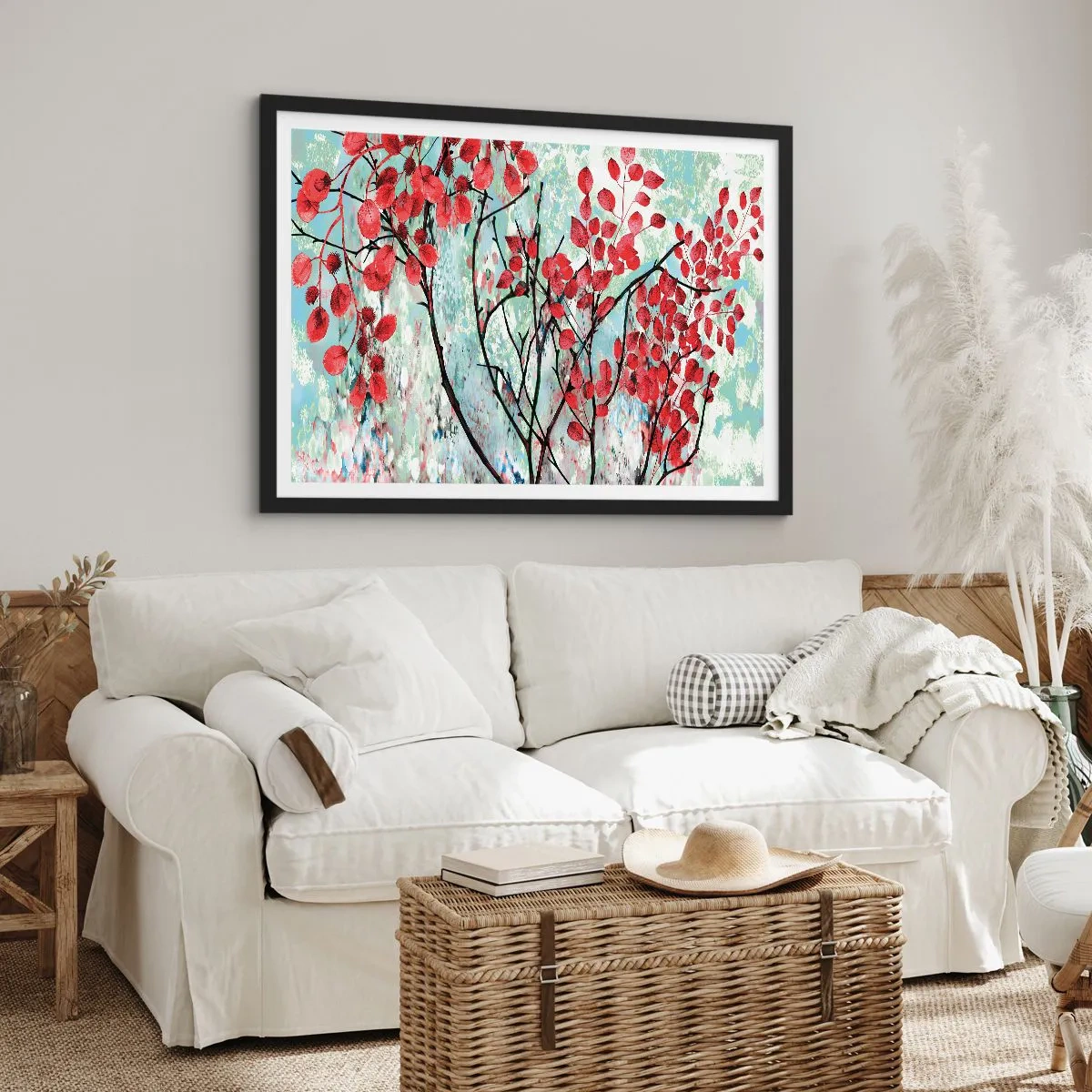 Plagát v čiernom ráme - Strom v šarlátovej - 70x50 cm