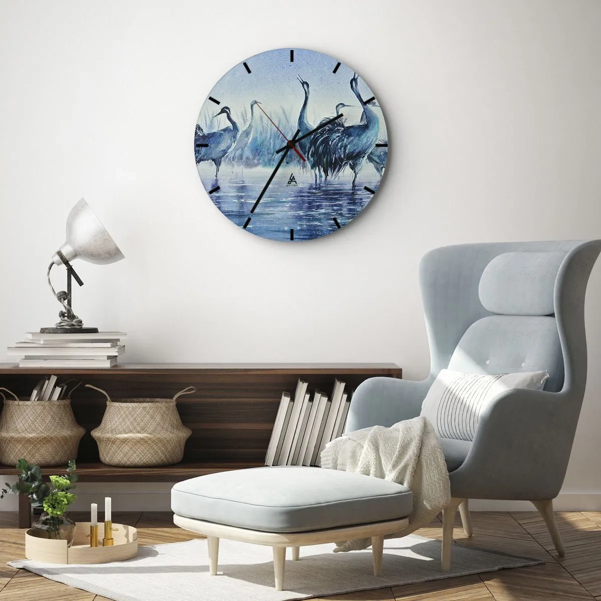 Nástenné hodiny - Akvarelová maľba brodivých vtákov - 30x30cm - Ranné stretnutie - Moderná nástenná dekorácia do obývacej izby, kuchyne a spálne ARTTOR
