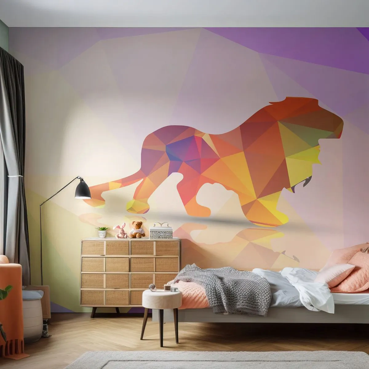 Fototapeta Premium Canvas - Diamantový kráľ - Zvieratá, Lev, Geometrický obrazec - 250x175 cm