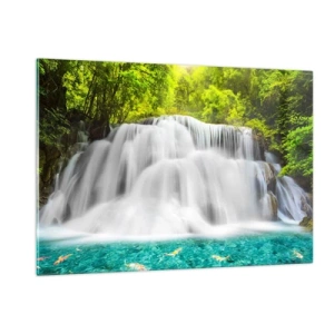Obraz na skle - Speneným vodopádom od zelene k modrej - 120x80 cm