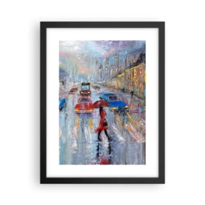 Plagát v čiernom ráme - Daždivé popoludnie v meste - 30x40 cm