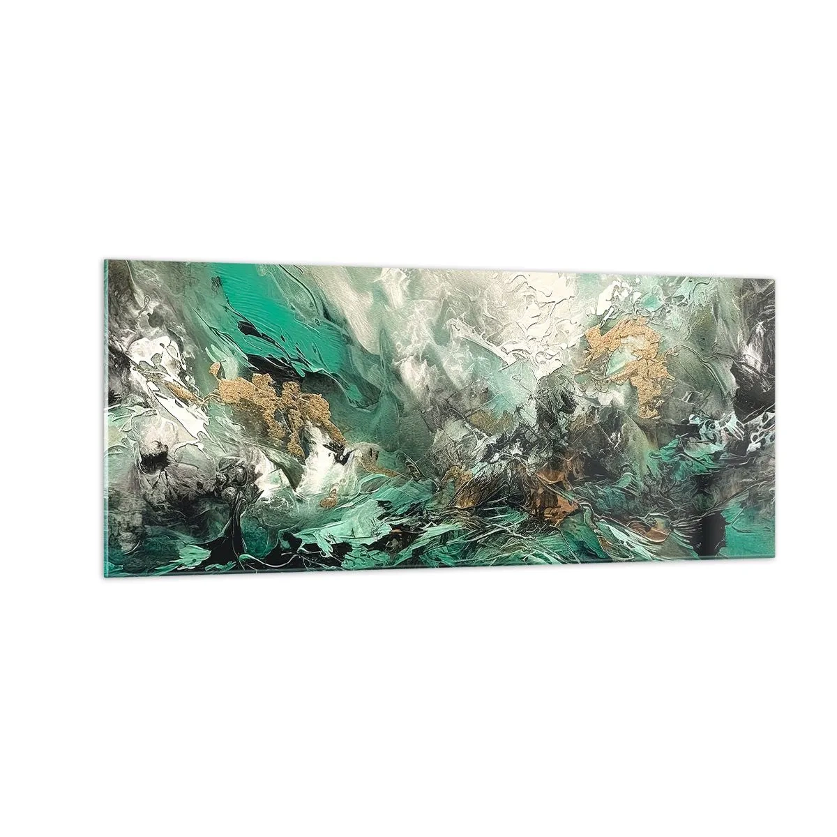 Obraz na skle - Smaragdovočierne vlnobitie - 100x40 cm