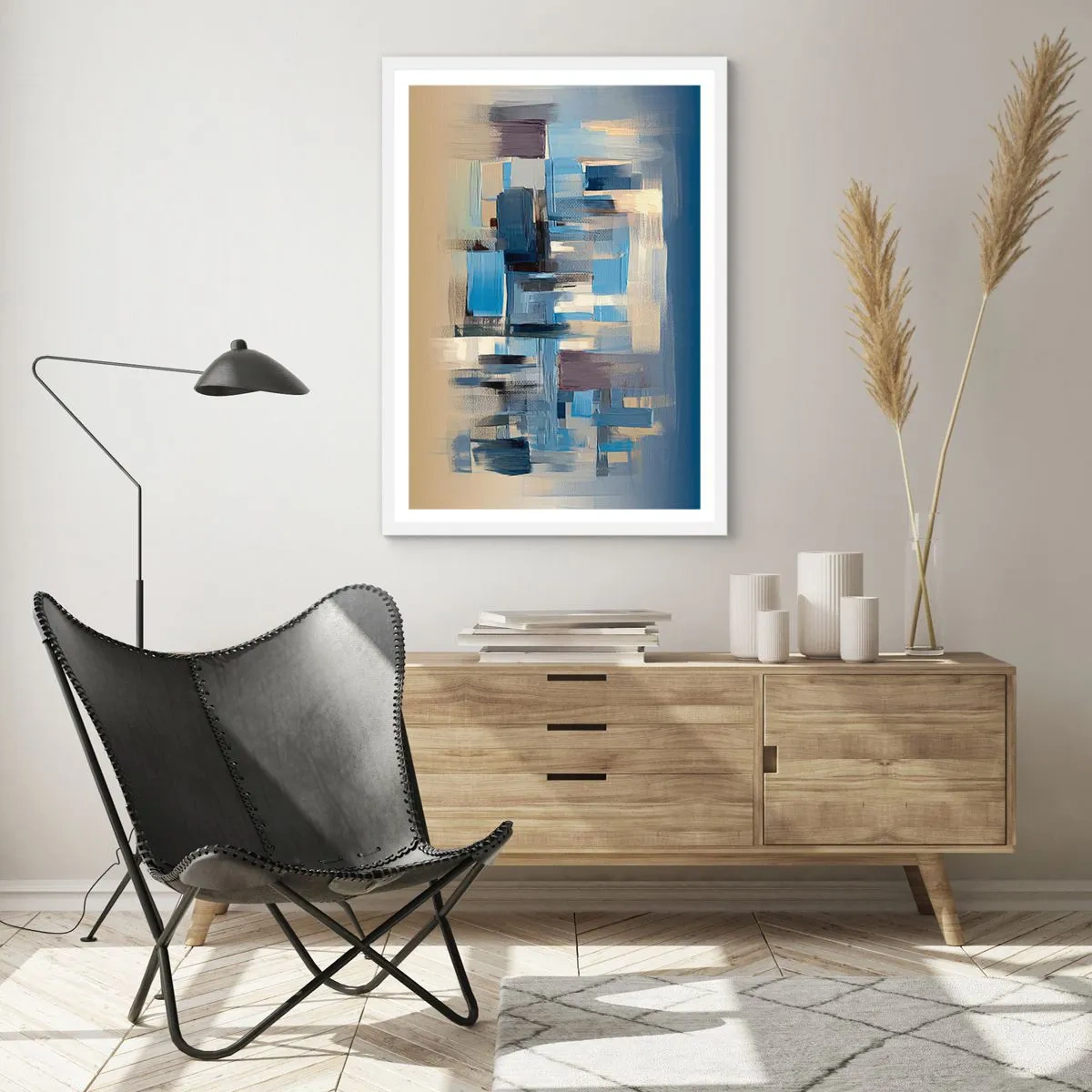 Plagát v bielom ráme - Modrá konštrukcia - 50x70 cm