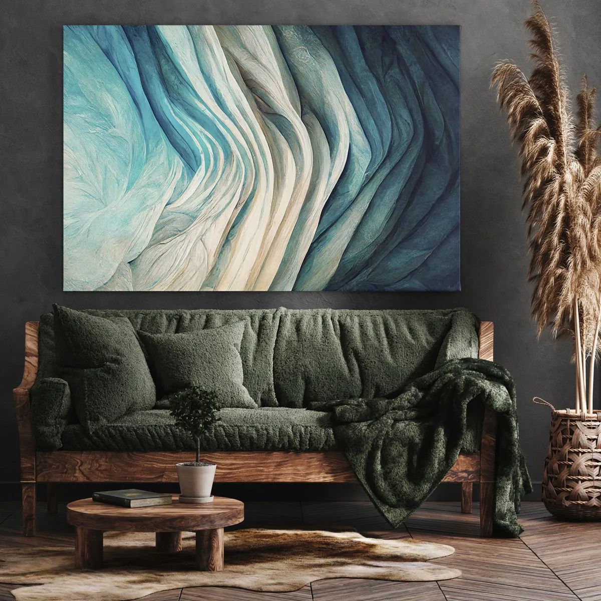 Obraz na plátne - Dynamické vlny v odtieňoch modrej a bielej - 70x50cm - Modrá neukojiteľnosť - Moderná nástenná dekorácia do obývacej izby a spálne ARTTOR