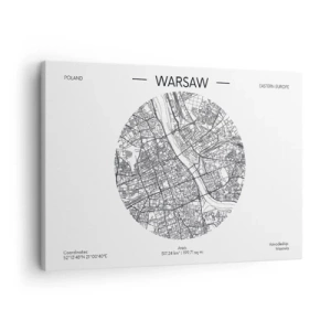 Obraz na plátne - Mapa Varšavy v minimalistickom štýle - 70x50cm - Anatómia Varšavy - Moderná nástenná dekorácia do obývacej izby a spálne ARTTOR