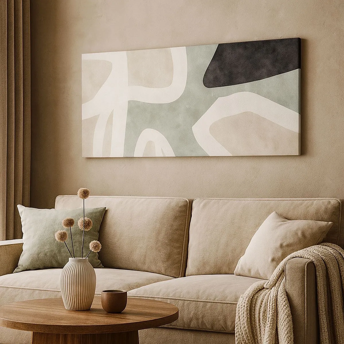 Obraz na plátne - Kompozícia s čiernym motívom - 100x40 cm