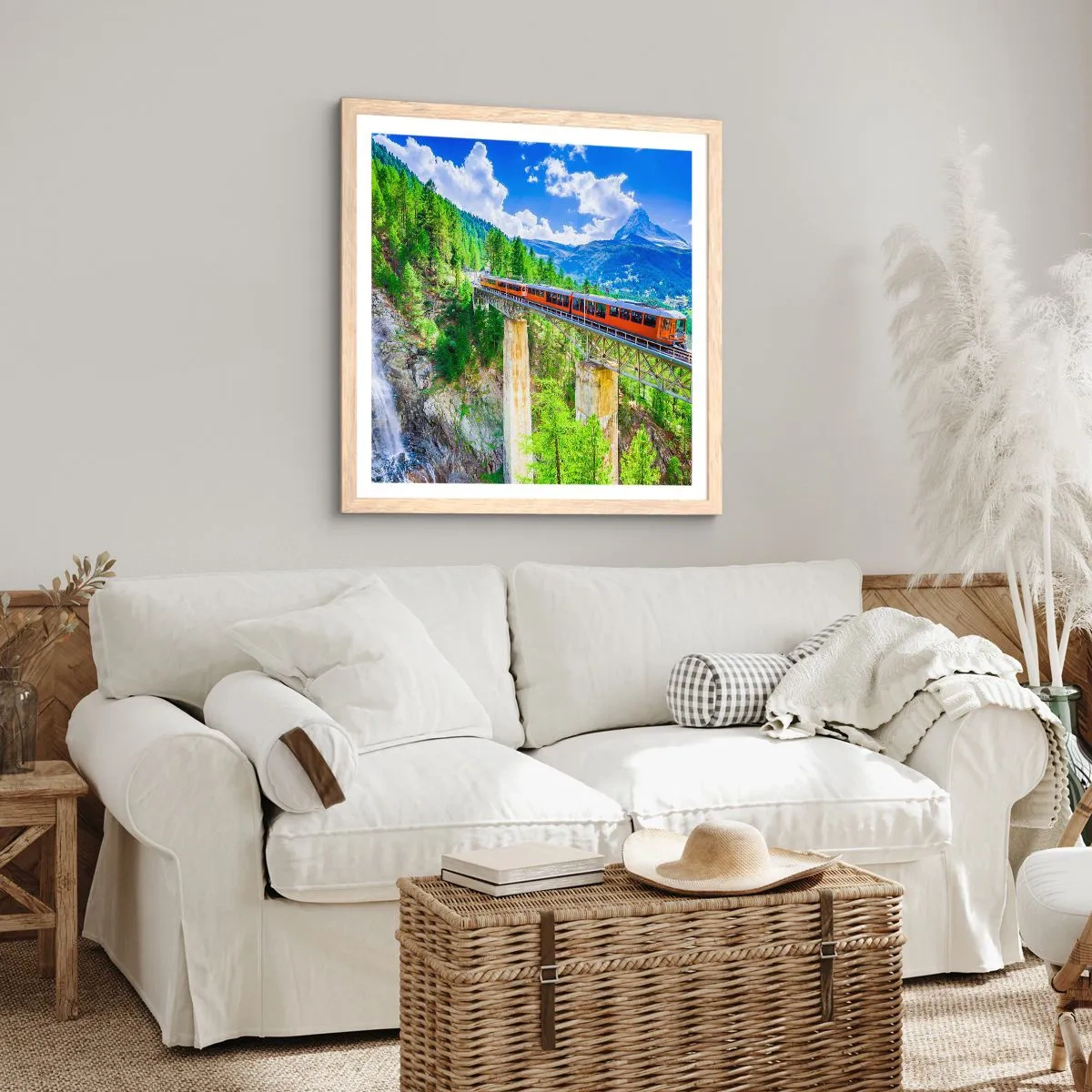 Plagát v ráme zo svetlého duba - Alpská železnica - 40x40 cm