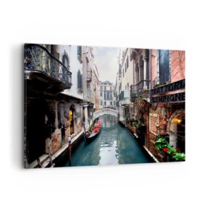 Obraz na plátne - Benátska krajina s gondolou a mostíkom - 100x70 cm