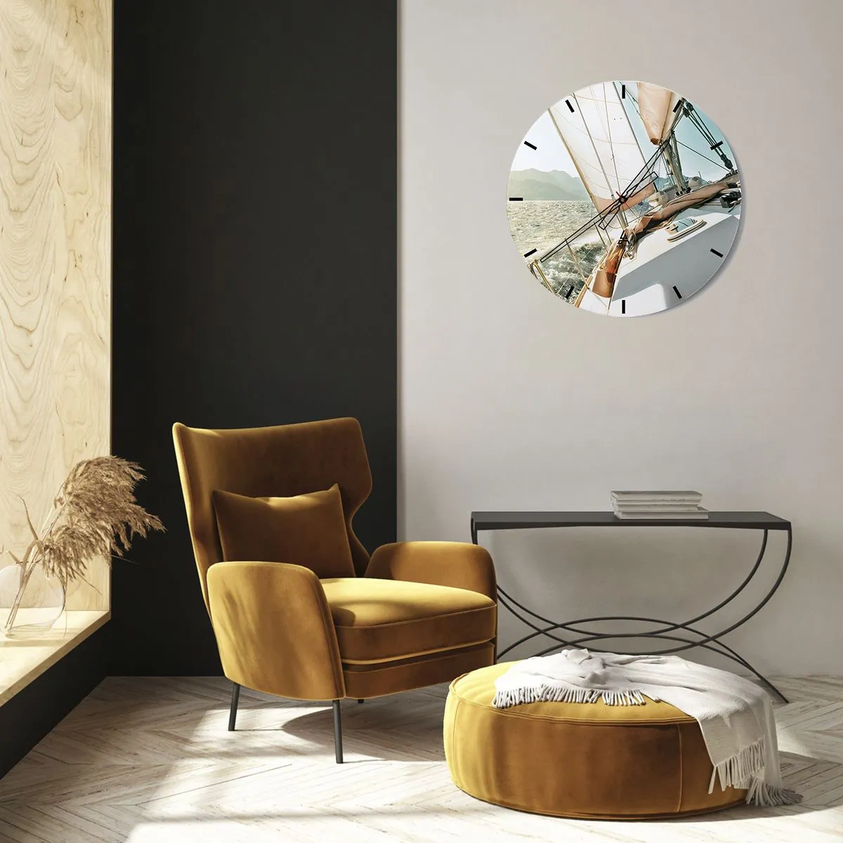 Nástenné hodiny - Plachetnica plávajúca cez rozbúrené more za slnečného dňa - 30x30cm - Pod plnými plachtami - Moderná nástenná dekorácia do obývacej izby, kuchyne a spálne ARTTOR