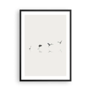 Plagát v čiernom ráme - Minimalistická kompozícia vtákov pri vode - 50x70cm - Štyri jednoduché kroky - Moderná nástenná dekorácia do obývacej izby a spálne ARTTOR