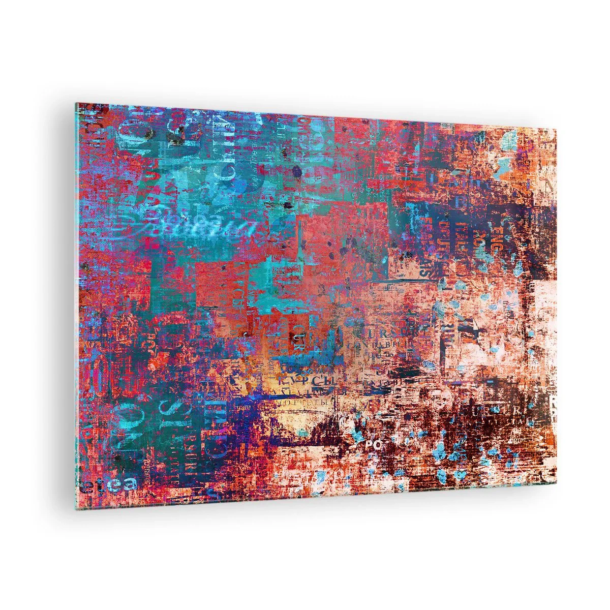Obraz na skle - Abstraktná kompozícia v odtieňoch modrej a červenej - 70x50cm - Pamäť a zabudnutie - Moderná nástenná dekorácia do obývacej izby a spálne ARTTOR
