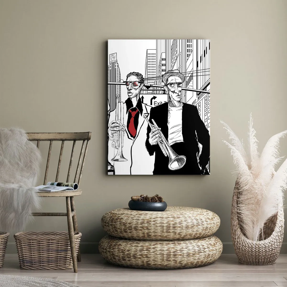 Obraz na plátne - Mestská rapsódia v čiernej a červenej - 50x70 cm